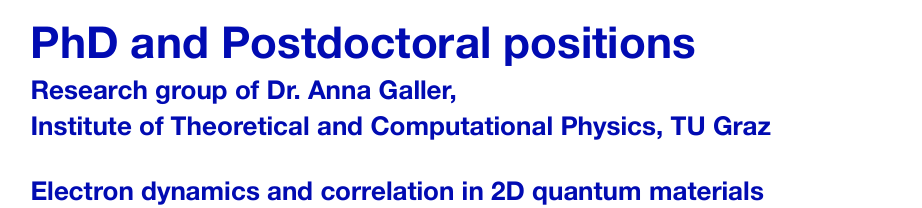 PhD and Postdoctoral positions: Electron dynamics and correlation in 2D quantum materials