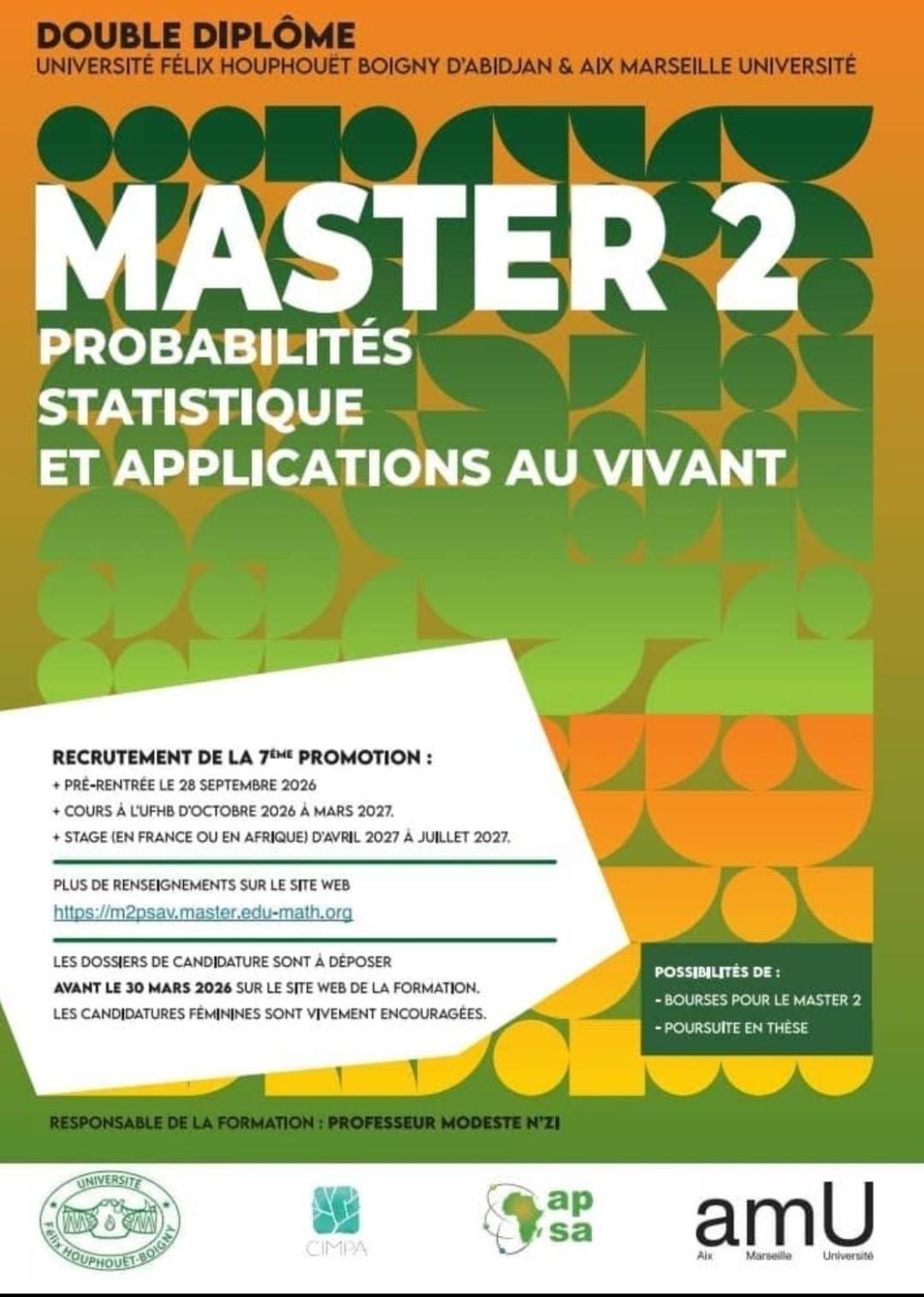 Master 2 Probabilités, Statistique et Applications au Vivant (M2 PSAV)